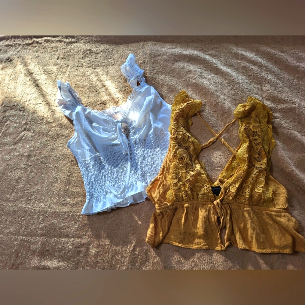 Forever 21 mustard yellow and 1 other crop top women's M #1626/27 - Picture 1 of 6